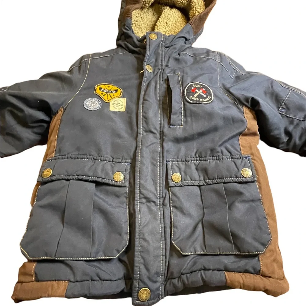 🌸 OshKosh B’gosh‎ Blue Jacket Youth Hoodie Inner Fleece OKGB Scouts Patch s…
